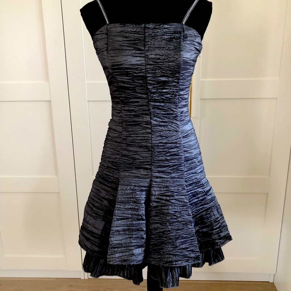 Womens Navy Textured Fit-and-Flare Dress